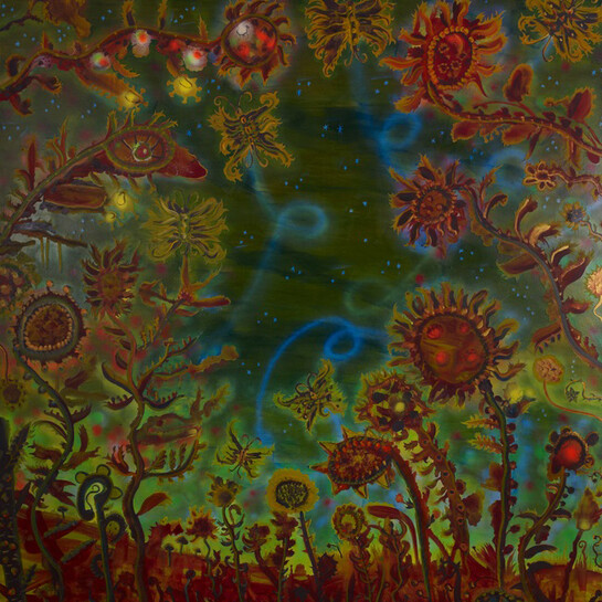 JJ Manford, Early On, 2014, Acrylic and spray paint on canvas, 74x69 inches