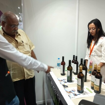 Visitors visiting Naara Aaba winery and choosing wine, Hong Village, India @naaraaaba.com