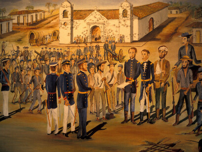 Pintura que muestra al filibustero William Walker rindiéndose en 1857 en San Juan del Sur