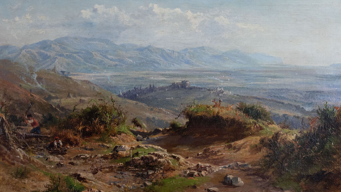 Charles Henry Poingdestre, Velletri che si affaccia sui Lepini e la pianura pontina, olio su tela, Velletri, collezione Umberto Savo, (1862)