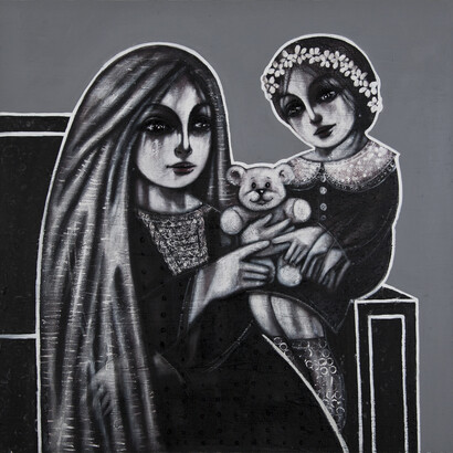 Mohannad Orabi, Family Portrait, 2014, Mixed media on canvas, 150 x 150 cm