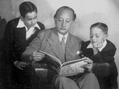 Miguel Ángel Asturias con sus dos hijos