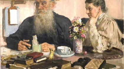 Ilya Repin (1844–1930). "Un retrato de León N. Tolstói y Sofía A. Tolstaya"
Retrato 1907–1911, óleo sobre tela, Pushkin House, Bloomsbury,Londres, Inglaterra   