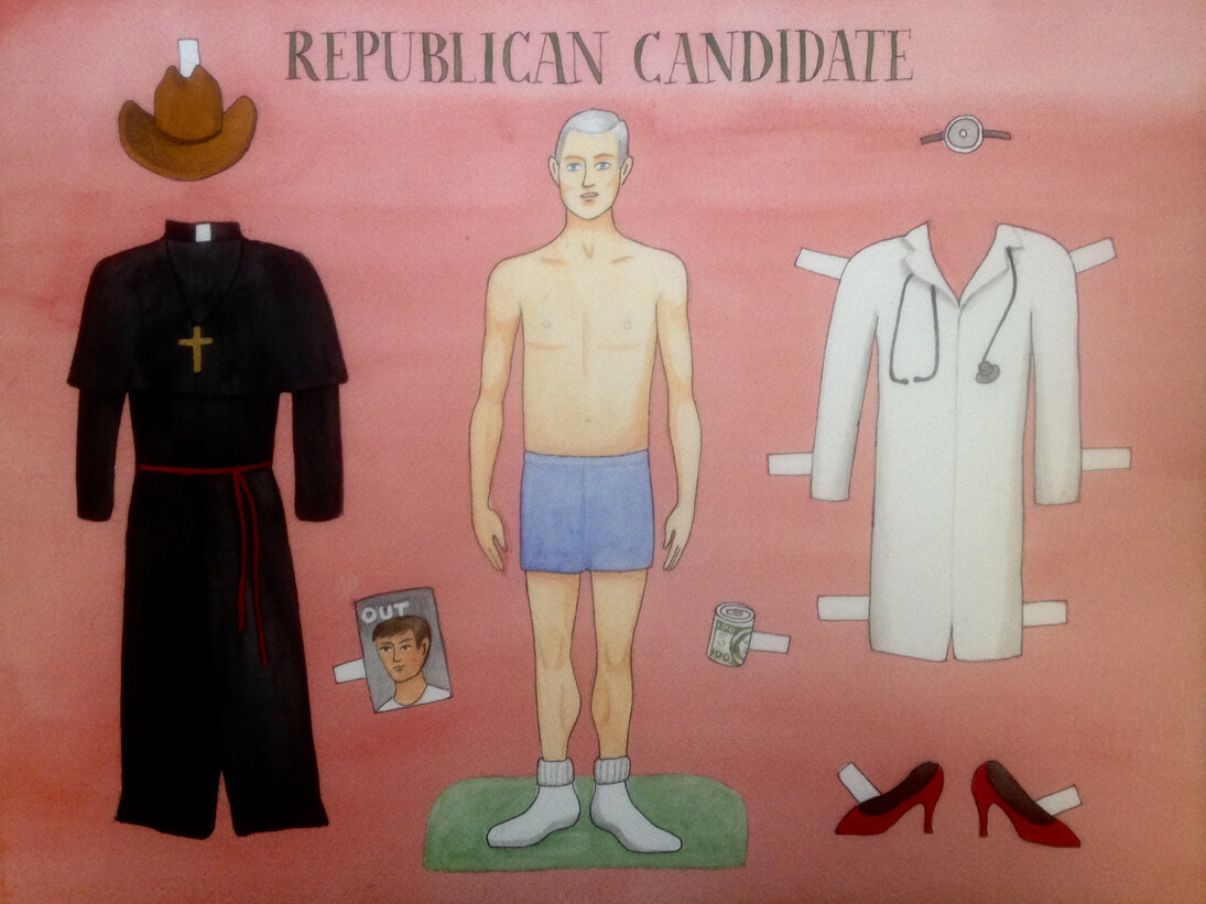 Patricia Fabricant, Republican Candidate, 2015, Gouache on paper, 12 x 16 in.
