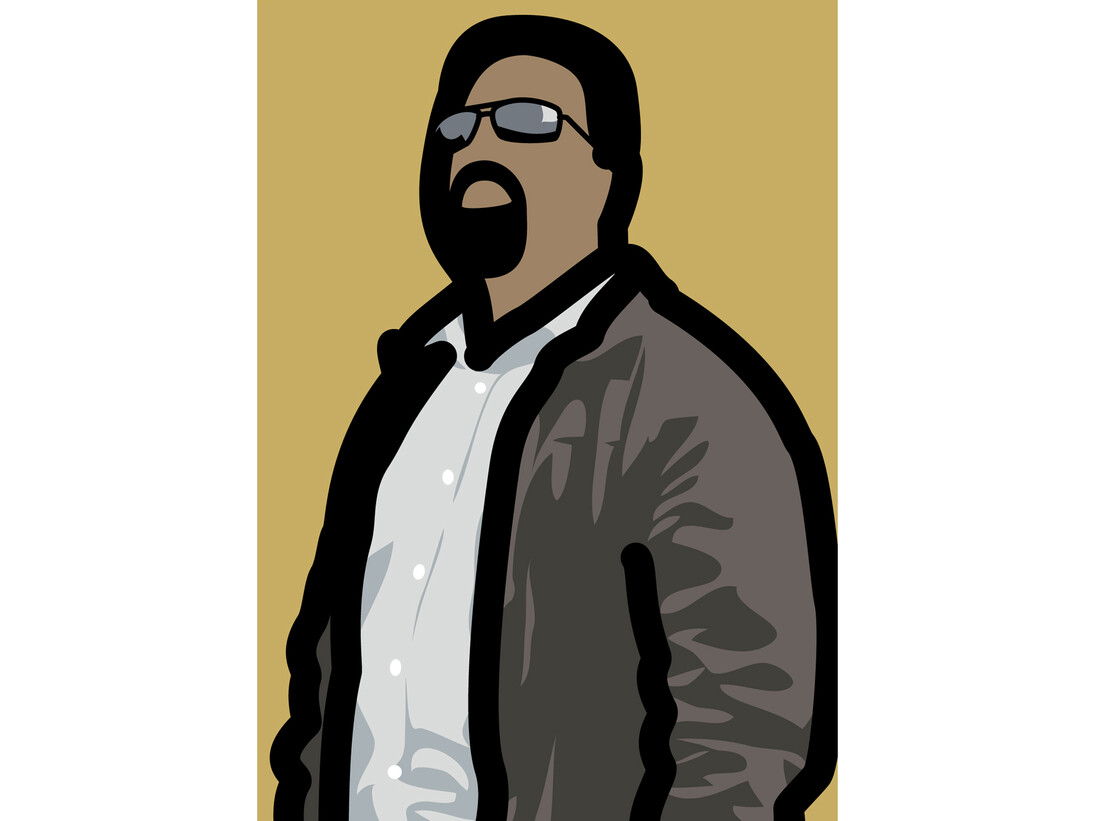 Julian Opie, Tourist with beard., 2014, From Tourists., 2014, A set of six screenprints with hand painting in frames specified by the artist, Framed 104.8 x 78.7 x 3.5 cm, Edition of 20, Courtesy Julian Opie and Alan Cristea Gallery, London