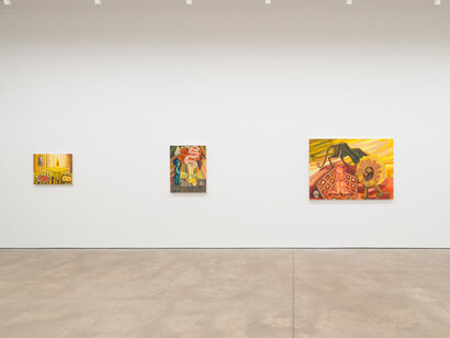 Judith Linhares, The river is moving, the blackbird must be flying, exhibition view. Courtesy of P·P·O·W 