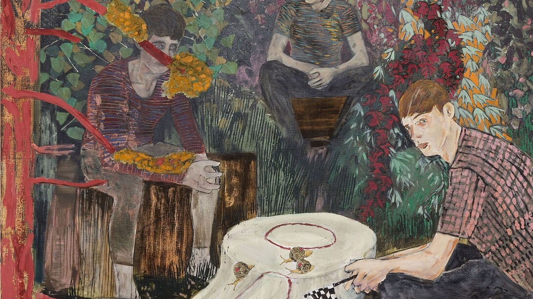 Hernan Bas, “The rare orchid collector (on expedition)”, 2015, Acrylique sur toile, 213,4 x 182,9 cm /84 x 72 inches, Photo: Claire Dorn, Courtesy Galerie Perrotin