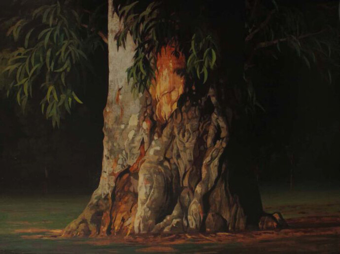 Behi Shamiri, Eucalyptus, 2014, olio su tela, 145 x 195 cm 