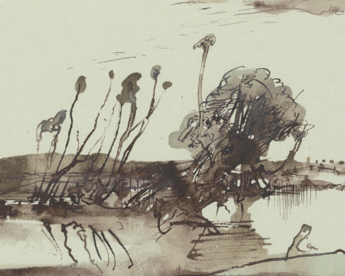 Horst Janssen (1929–1995), Landschaft in Holstein – Hommage à Claude Lorrain, 4. August 1972