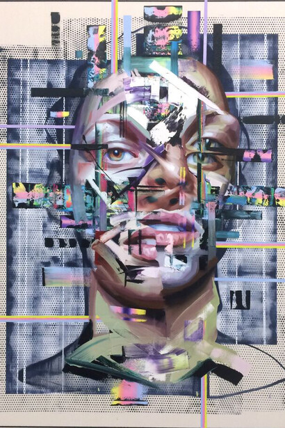 Justin Bower, “Endless/Nameless (The Geometry In Violence Begets Itself),” Oil on canvas 6 x 5’ 2015