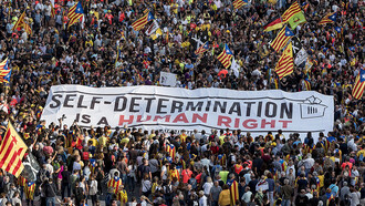 About a million protesters rallied along Barcelona’s main street to demand independence from the Spanish government for the Catalonia Region, 2018, Spain