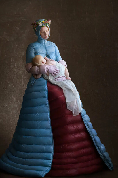 Suzanne Jongmans, Valentino Blue, with Fall 2018 "Ensemble" by Pierpaolo Piccioli (Italian, b. 1967) for Moncler (France and Italy, est. 1952), 2018. Courtesy of Cleveland Museum of Art