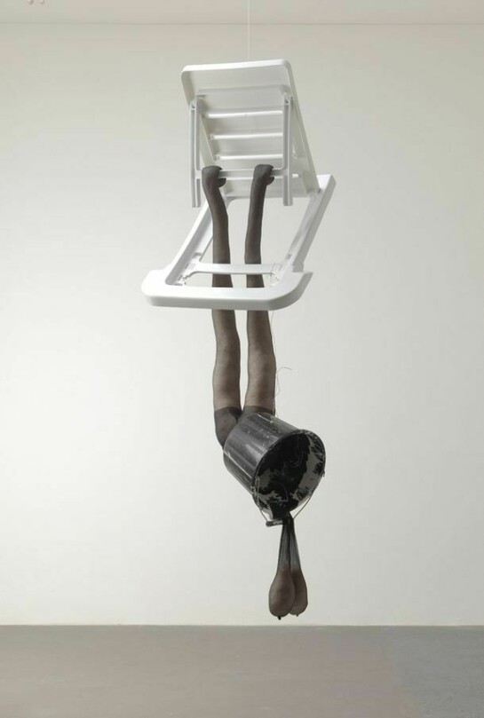 Loungers #2, 2011, Tights, fluff, plastic bucket (black), plastic lounger, 199 x 62.5 x 55.5 cm, Copyright the artist, courtesy Sadie Coles HQ, London
