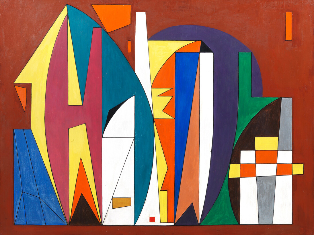 Anastasio Soldati, Composizione, 1952, oil on masonite, 89 x 116 cm / 35 x 45.7 in, Courtesy Tornabuoni Art