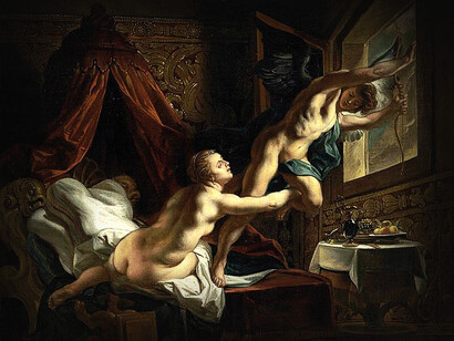 'Psique trata de retener a Cupido' por Jacob Jordaens