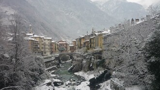 The historcal center of Chiavenna under snow