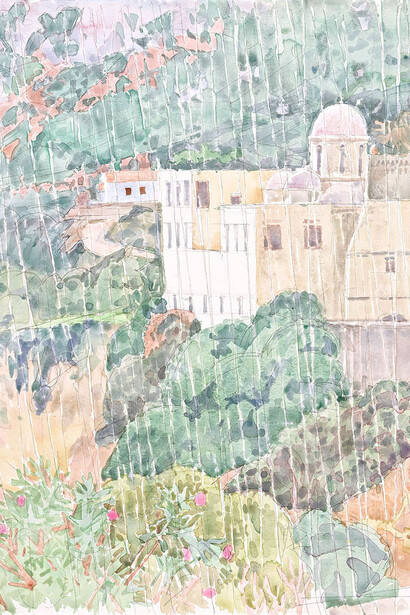 Dimitri Katsigiannis, en plein air, painting in exhibition. Courtesy of Skoufa Gallery 
