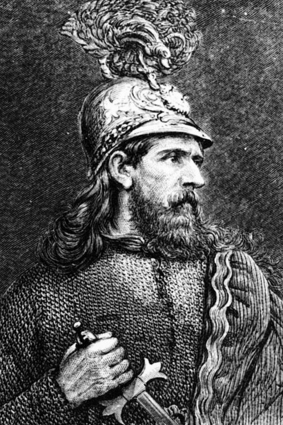 William Warder in posa come Re Artù. Frontespizio da Gli idilli del Re di Alfred Tennyson, 1874