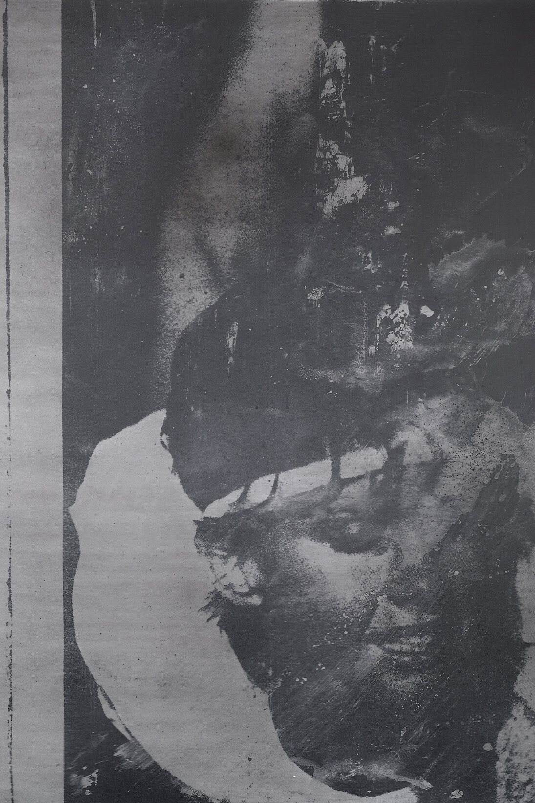 Manor Grunewald, Untitled (concrete #52), 2015, oil, acrylic, spray paint, and UV print on synthetic canvas with aluminum frame, 78 11/16 x 59 inches