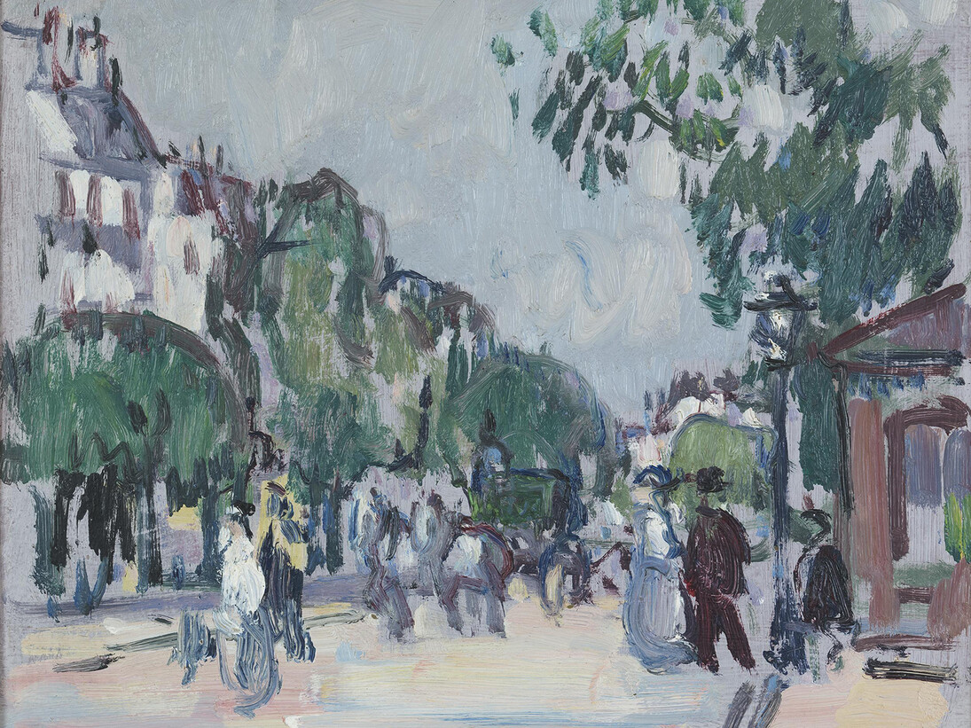 John Duncan Fergusson, Street Scene, Paris, oil on board, H 27 x W 35 cm (H 10 3⁄4 x W 13 3⁄4 in)