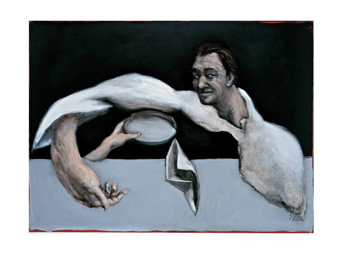 Gérard Garouste, Tour de passe-passe (autoportrait), 2002, huile sur toile,
97 x 130 cm. Collection particulière, Lyon. © Courtesy Galerie Daniel Templon, Paris. Photo André Morain. © Adagp Paris 2015