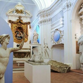 Alex Israel, Installation view of the 2012 solo exhibition at Museo Civico Diocesano di Santa Maria dei Servi, Città della Pieve. Photo: Ornella Tiberi