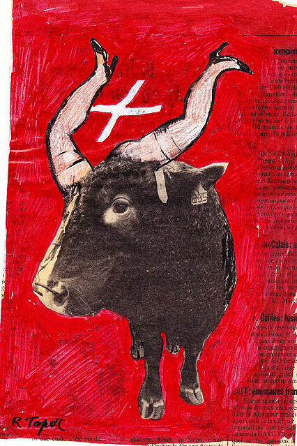 Roland Topor, Taureau suisse, ca. 1985, 23 x 15,5 cm, courtesy of galerie Anne Barrault