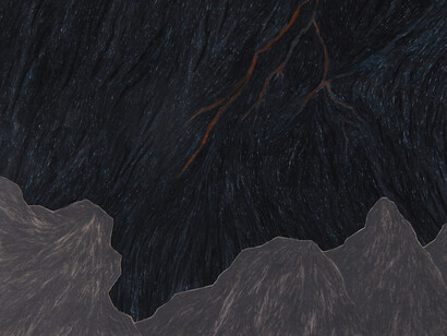 Robyn O’Neil, Drop, 2014, graphite and oil pastel/paper, 15 x 13 in. Courtesy: Susan Inglett Gallery, NYC.