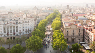 Vista aérea de Las Ramblas de Barcelona, España