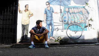 George Town, Penang, Malaysia, street art in Penang: a man and mural