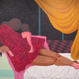 Alexandria Smith, between delight, 2014, Acrylic, mixed media on panel, 48 x 60 inches