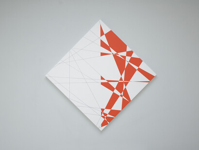 François Morellet, 20 lignes au hasard hybrides sur la pointe, 2007, acrylic on canvas on wood; 212 x 212 cm / (83½ x 83½ in). Unique © the artist, image Courtesy of François Morellet and Blain|Southern, Photo: Atelier Morellet 