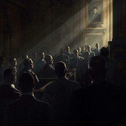 Ricostruzione con IA del potenziale processo a Mussolini descritto nel libro di Michael Foot