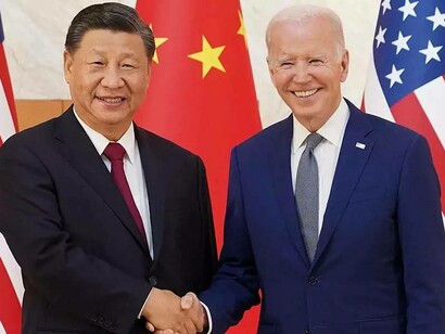 President of China Xi Jinping shaking hands with President of US Joe Biden