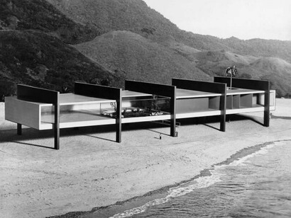 Model photomontage, Museum by the oceanside (unbuilt), 1951. Courtesy of Power Station of Art