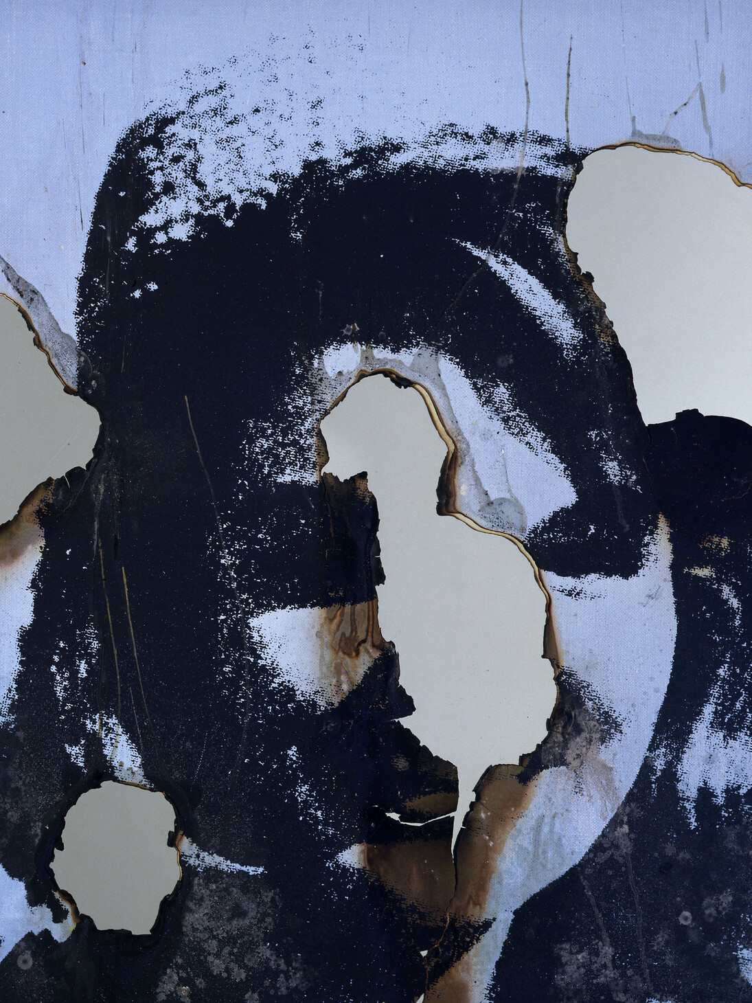 Douglas Gordon, Self Portrait of You + Me (Jackie smiling II), 2008, Burned print, smoke and mirror, 115.2 x 93.5 cm
