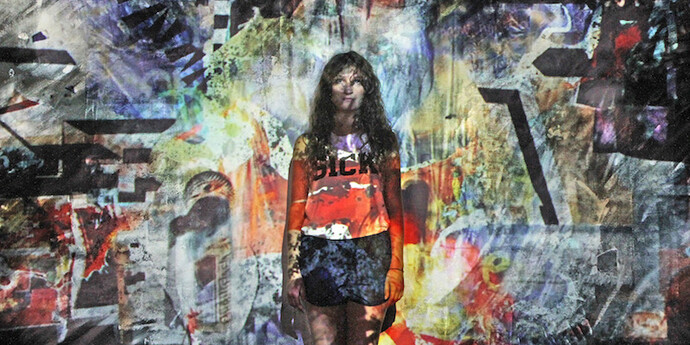 Portrait of Maya Rochat in Meta Filtres installation, 2017. Photographer Darek Szuster.
