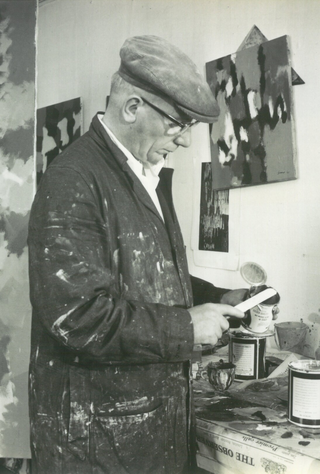 William Gear working in his studio at Towner Art Gallery (detail), 1962, Ciniflex Studios