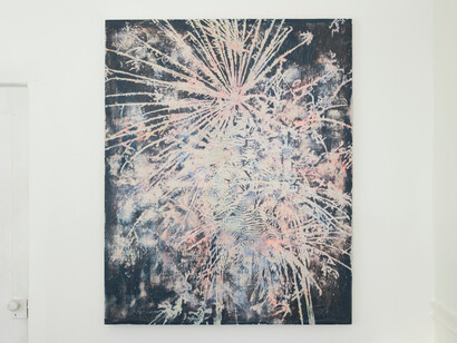 Joey Cocciardi, Frwk- 2203, 2022, cast, poured and painted pigment, watercolour &
paper on canvas, 60x49x1.5 inches Courtesy of the artist and The Lodge, LA