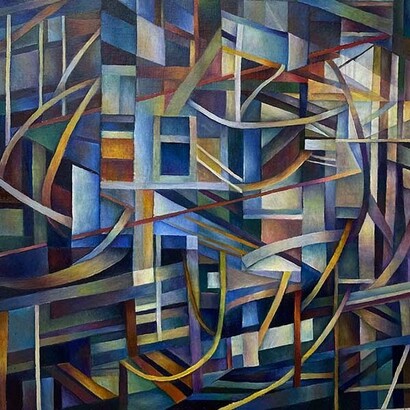 Nancy Newman Rice, Woven Planes,
oil on canvas on panel,
16" x 16",
2023. Courtesy of the artist and Duane Reed Gallery