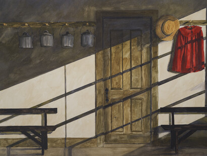 School Room Red Coat, 2019
Watercolor and drybrush on paper
28 x 40 inches
