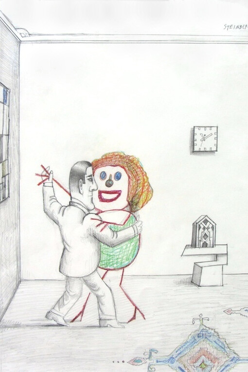 Dancing Couple, 1965, Graphite and colored crayon on paper, 20" x 15", Exhibited: Saul Steinberg Retrospective, Whitney Museum, 1978, Private Collection © The Saul Steinberg Foundation/ARS, NY