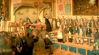 "Firma del Acta de Independencia de Centroamérica", óleo sobre lienzo, Luis Vergara Ahumada, siglo XX