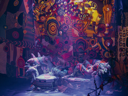Maraña installation wall and monsters