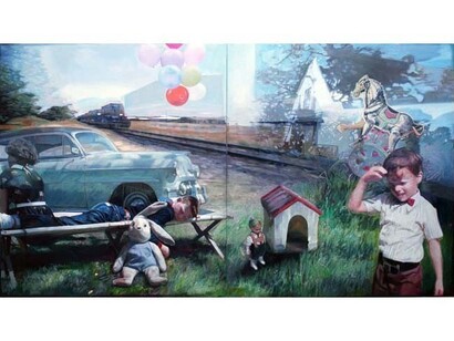 Frédéric Deprun, Les Songes, 2014, Oil on Canvas, 51" x 94"