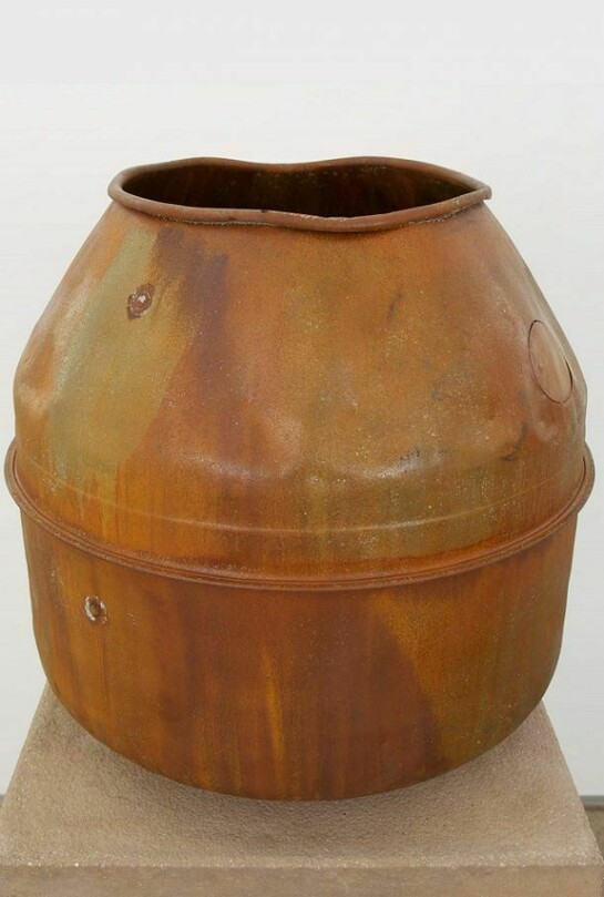 Alexandre da Cunha, detail of Full Catastrophe (drum XIV) 2013, cement mixer drum, concrete, wooden plinth, plinth and object: 57.5 x 23.5 x 23.5 in. / 146.05 x 59.69 x 59.69 cm, object: 23.5 x 22.75 x 22.75 in. / 59.69 x 57.79 x 57.79 cm, Image courtesy the artist and CRG Gallery, New York