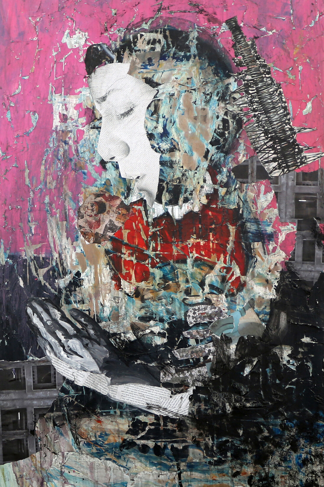 Noor Bahjat, My Country, 2015, Collage and acrylic on wood, 80 x 60 cm