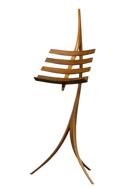 Music Rack, 1964, Image dimensions: 2832px x 5892px, Wendell Castle, Oak, rosewood; bent lamination, joined, pegged, Purchased by the American Craft Council, 1964. Photo by John Ferrari