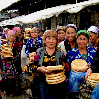Bread sellers at the Urgut Sunday Market, Samarqand Province, Uzbekistan