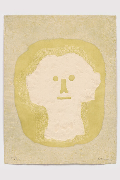 Rufino Tamayo, Cabeza Blanca, 1976, Mixografia ® print on Guarro paper, signed in crayon, edition of 75 + 10 AP, 29 1/4x22 inches, published by Ediciones Polígrafa, Barcelona. Photo by Pierre Le Hors. Courtesy of Marlborough Graphics New York